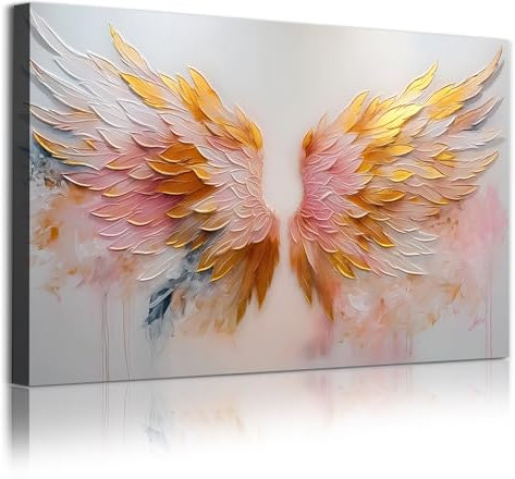 Taedfalesy Angel Wings Painting Abstract Canvas Wall Art Pink White and Gold 16x24inch No Frame