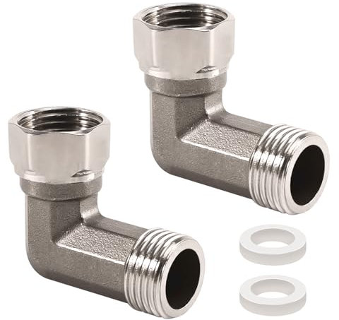 2 Stück Edelstahl Beweglich Verschraubung 1/2 Zoll, 304 Edelstahl Winkel 90°, 1/2 AG X 1/2 IG Verschraubung, DN15 90 Grad Winkelverschraubung für Wasserinstallationen und Zentralheizungssysteme
