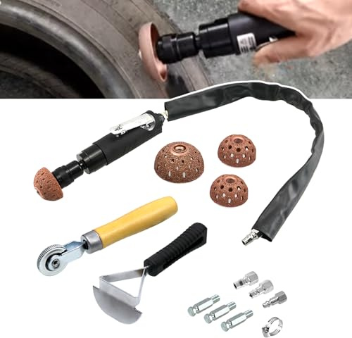 MILONEX Kit Reparación Neumáticos: Pulidora Aire 2500rpm, Rodillo Parches, Raspador, 3 Ruedas Pulido Carburo 42/55mm