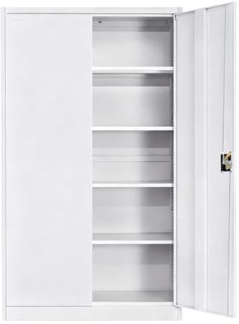 LagerZwei Mehrzweckschrank 195x100x50cm I Großer Metallschrank, 4 Fachböden I Aktenschrank weiß, abschließbar I Robuster Allzweckschrank als Werkstattschrank & Büroschrank I Stahlschrank