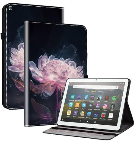 Mldjomid Custodia Protettiva Compatibile con Amazon Fire HD 8 (2018/2017/2016/2015) 8 Pollici Flip in Pelle PU Cover con Supporto e Slot per Scheda Tablet Custodia Case (Peonie viola)