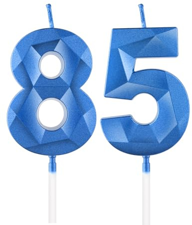 mciskin Royal Blue 85th Birthday Candles, 3D Number 85 Candle for Cake, Women Men 85th Birthday Decorations,Blue Candle Sapphire CakeTopper for Women Men Party Decorations Wedding Anniversary