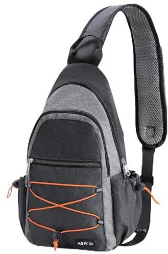 AGPTEK Sling Bag for Men Women, RFID Crossbody Daypack with Water Bottle Holder, Large Capacity EDC Chest Bag for Travel Day Trip Hiking Gym Cycling, Grey