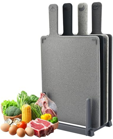 Cutting Boards for Kitchen, Set of 4-Cutting Boards for Kitchen BPA Free, Large-Small Chopping Boards Non-Slip for Cooking Camping Dishwasher Safe, Reversible, with Grip Handle and Stand