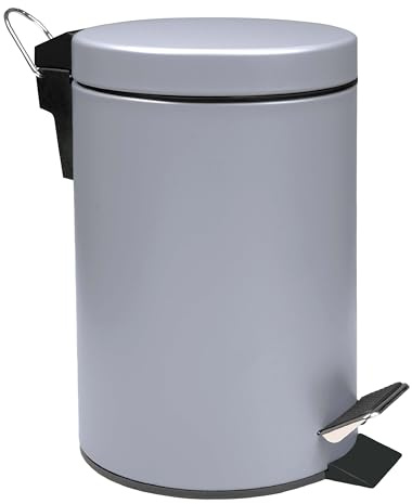 Crystals 3L Stainless Steel Pedal Bin – Small Rubbish Waste Bin with Hands-Free Close Lid – Compact Bathroom Bin, Toilet Bin & Kitchen Waste Bin – Durable, Easy Clean, Ideal for Home or Office (Grey)