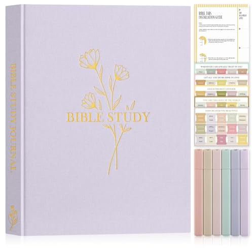 Lanpn Bibelstudiejournaler för kvinnor med flikar och markörer, anteckningar för kyrkliga dagliga andaktsjournaler, linne Bibelbönsguide anteckningsbok Kristen religiös trosbaserade gåvor, Lila