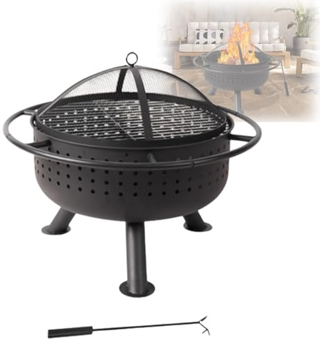 Barbecue Da Campeggio, Focolare Esterno In Ferro Schermo Antispruzzi, Griglia Acciaio Alimentare & Supporto A Tre Piedi Robusto, Ideale Per Incontri All'Aperto & Calore
