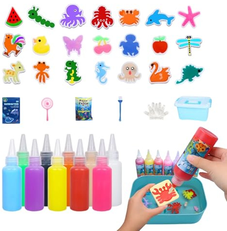 Kit Giocattolo Elfo Magico d'Acqua, 10 Gel e 12 stampis, Gel Magico elfo Animali Acquatici per Bambini 3+, Divertente Giocattolo Sensoriale Squishy per bombonieres, Regalo di Compleanno
