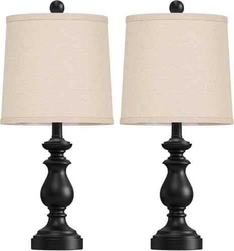 XANAYXWJ Traditionell bordslampa set av rustik bondgårdsstil med linneskärm Sovrumsbädd, 22, svart Lämplig för vardagsrum, sovsal, kontor,