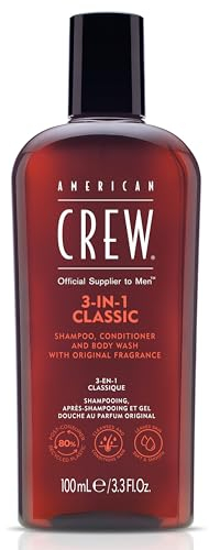 AMERICAN CREW – 3-in-1 Classic Shampoo, Conditioner & Body Wash, 100ml, Pflegeshampoo und Duschgel für Männer, Produkt für die tägliche Reinigung von Körper und Haar