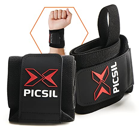 PICSIL - Muñequeras Para Cross Training | Soporte de Muñeca con Agarre Pulgar | Ideal Para Powerlifting y Gimnasio | Fabricadas con Algodón | Diseño Unisex | Color Negro