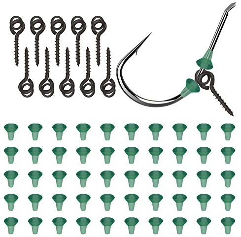 Haken Boilies Schraube 10 Stücke Screw Köder mit 50 Pcs Hook Stops, Screw mit Festen Ring Karpfenangeln Hair Tackle für Chod-Rigs Köder Haken