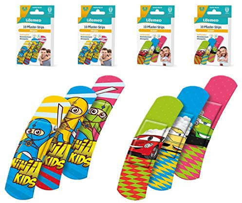 varivendo Lifemed - Blocco note + 40 cerotti per bambini, diversi motivi, 4 confezioni