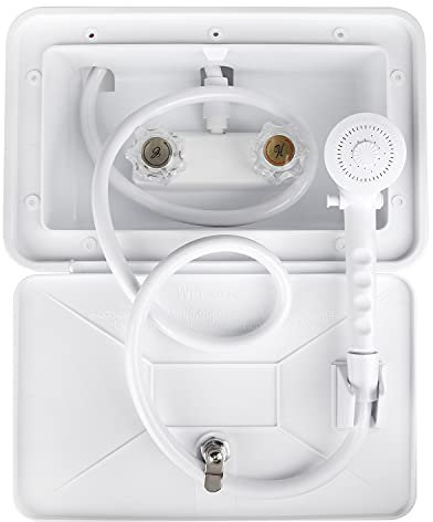 OYMOV Kit Box Doccia Esterno RV con Serratura per Esterni, Accessori per Camper Non Metallici per Camper, quinte Ruote, Camper, rimorchi da Viaggio, Camper - Bianco