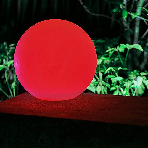 Hochwertige LED-Außen-Garten-Solar-Kugel-Leuchte-Lampe BIRTA mit Spieß, USB-Kabel und Fernbedienung, Reichweite 6m, Kunststoff, 2 x LED farbechselnd-tageslichtweiß, IP44 (D: 20cm)