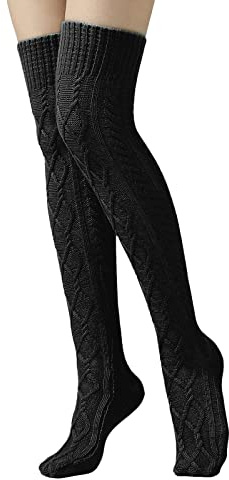 Women Over Knee Socks Cable Knit Thigh High Socks Long Boot Stocking Knee High Socks Winter Warm Leggings Socks Stretch Thermal Knee Warmer Knee Wrap Sleeves for Ladies Girls Joint Pain Relief (Black)