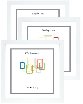 CHELY INTERMARKET MODCI-100 Marco Madera 40x40cm Acabado Elegante Bastidor 1.5cm Estilo Clásico Certificados Decoración Hogar Oficina Color Blanco Cuadro Vertical Horizontal Pack 3 Unidades