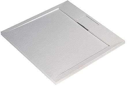 Ultraflat S I.Life Receveur de Douche Ultraplat 3 cm d'Épaisseur, Carré 70 x 70 cm, Finition Pierre Texturée, Naturellement Anti-Dérapant, Cache-Bonde Fourni, Blanc T5246FR