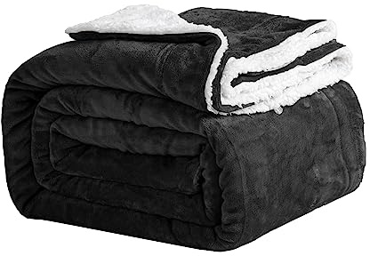 Good Nite Mantas 200x230cm, Manta y Colchas, Mantas para Sofa, Manta de Franela Sherpa Gruesa de Invierno Blanket (Negro)