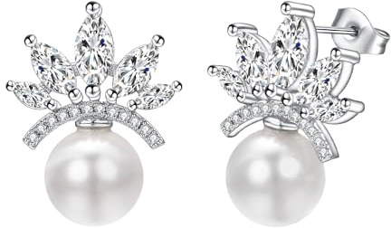 Airokiy Orecchini da donna con perle e fuochi d'artificio dorati, gioielli alla moda ipoallergenici per donne e ragazze, 20*15mm, Argento, Zirconia cubica