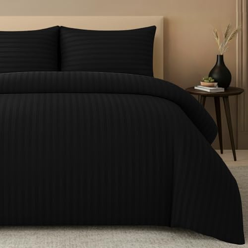 Pamposh Bettbezug-Set mit geprägten Streifen – Premium Hotelqualität Bettwäsche-Set – Hypoallergene, ultrasofte Mikrofaser-Bettwäsche (Elfenbeinweiß, Double (200 x 200 cm))