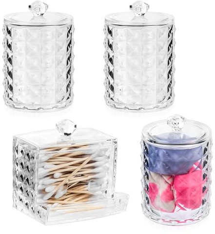 SZSIQI 4 STK Wattestäbchen Behälter, Wattepadspender, Wattepads Aufbewahrungsbox, Wattestäbchen Halter für Kosmetik Make Up Ohrenstäbchen Wattestäbchen Aufbewahrung Organizer Badezimmer Schminktisch