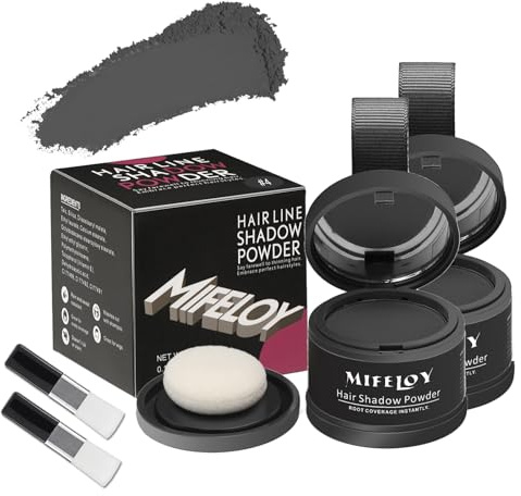 MIFELOY 2 Set Root Cover Up Powder, Dark Grey, Touch Up Hair Color for Grey, Roots Coverage Powder for Thinning Grays Hairline, Roots Concealer for Beard Line Eyebrow, Instantly Conceals Hair Loss