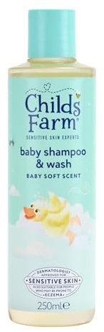 Childs Farm Baby-Shampoo und Duschgel, babyweicher Duft, reißfrei, reinigt sanft und beruhigt, geeignet für Neugeborene mit trockener, empfindlicher Haut, 250 ml
