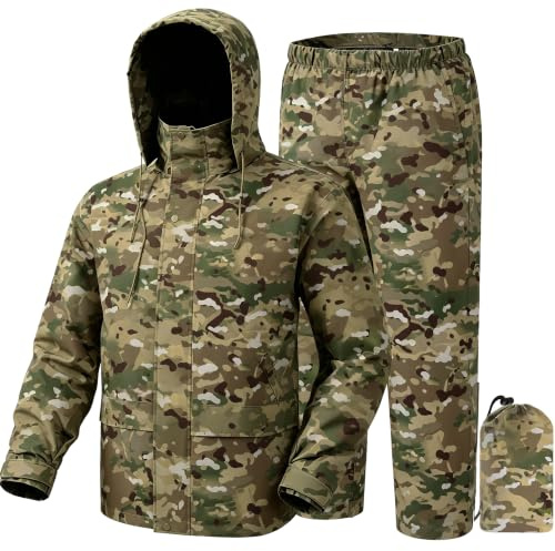 Fousam Rain Suit, Rain Gear for Men Waterproof, Camo Rain Jacket, Lightweight Raincoat