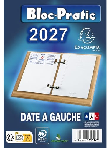 Calendrier 2027 Bloc Éphéméride de Bureau - Date à Gauche - RdV à Droite