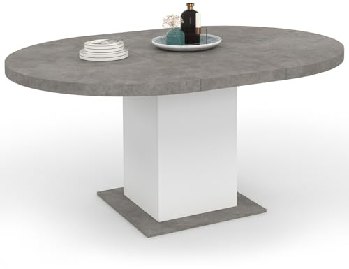 IDMarket - Table à Manger Extensible Ronde Eden 4-8 Personnes béton et Blanc 120-160 cm