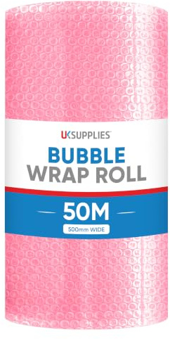 UK SUPPLIES LIMITED Pink Anti-Static Bubble Wrap Roll (Pick Any Size 300MM to 1000MM) Protective Packaging for Electronics, Shipping, Storage & Packing, Lightweight Shock Absorbing Wrap, 500MM x 50M