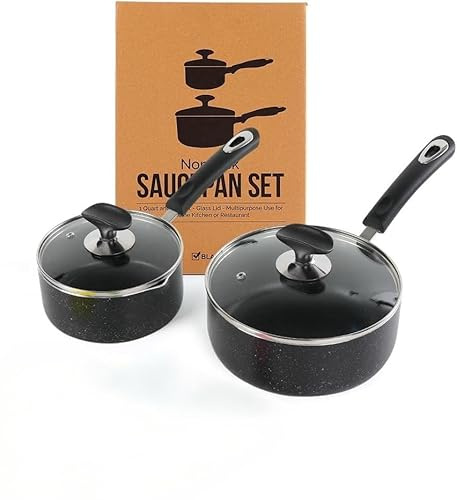 RATWIA Nonstick Saucepan Set - 1 Quart and 2 Quart,Ultra Non Stick Sauce Pan Small Pot with Glass Lid,Great for Home Kitchen Restaurant,Black