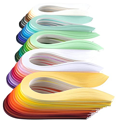 JUYA Quilling Einfarbiges Papier-Rüschen-Set, 60 Farben, 39 cm Länge, 100 Streifen pro Packung, Papierbreite 3mm