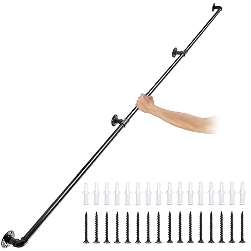VEVOR Rampe Escalier Murale 2,7 m Main Courante Acier Carbone Garde-Corps Métal Capacité Charge 200 kg/Tube Rambarde en 3 Tubes 32 mm 4 Supports Muraux pour Enfants Personnes Âgées Intérieur Extérieur