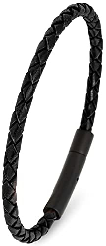 Simaru Läderarmband, 4 mm flätat för kvinnor och män, äkta läderarmband med krokstängning i rostfritt stål, premiumkvalitet tillverkad i Tyskland