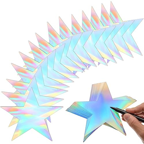 120 Pieces Iridescent Stars Cutouts Double Printed Star Cutout Aluminum Foil Paper Star Confetti Cutouts 6 Inch Large Glitter Stars Decoration for Bulletin Board Wedding Holographic Party Supplies