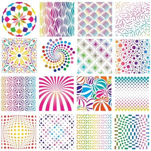 YIYINOE Mandala Schablonen-15 X 15 CM-16 PCS-Mandala Schablone,Malerei Zeichenschablonen,Malschablonen,Wiederverwendbare Schablonen,Vorlagen Set Painting Stencils,für DIY Dekor Scrapbooking Malen