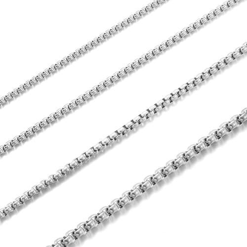 RWQIAN Collar Hombre Cadena Malla 65cm Acero Inoxidable Plata Collar Caja Cadena Mujer Venecia Collar 2.5mm Ancho