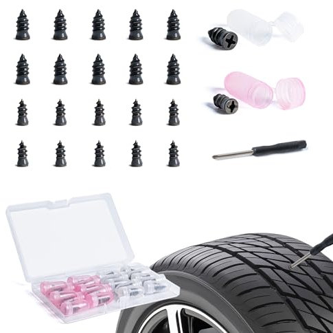 SPDYCESS 20 Stück Reifen Reparaturset Kfz, Felgen Reparaturset mit Schraubendreher, Tubeless Vakuum Pannenset Nagel für Auto Motorrad Fahrrad (10S + 10L)