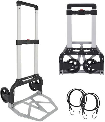 REDCAMP Heavy Duty Folding Hand Truck 150KG Load Capacity, Aluminium Portable Hand Cart with Telescoping Handle, Multi Purpose Foldable Barrow Sack,Silver