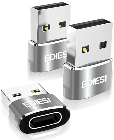 EDIESI, Adaptateur USB C vers USB, Pack 3, pour Chargement Rapide et synchronisation des données, Compatible iPhone 15/14/13, iPad, Galaxy, CarPlay, AirPods (Argent)
