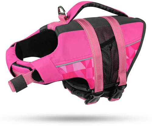 CITÉTOILE Gilet de Sauvetage pour Chien, Bouée de Sauvetage Réglable avec Poignée, Maillot de Bain de Sécurité Aquatique pour Piscine de Plage, Rose, S