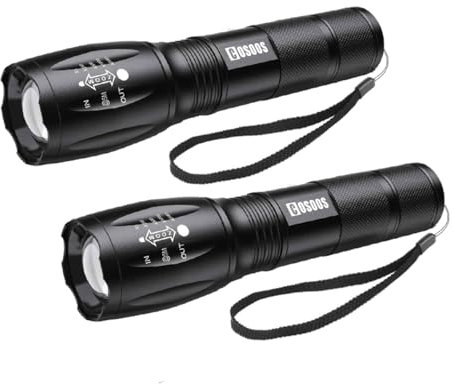 COSOOS Torcia a LED, estremamente luminosa, a batteria, con 5 modalità, impermeabile, a LED, per bambini, regalo, ciclismo, escursionismo e campeggio (2 pezzi)