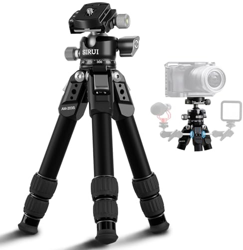 SIRUI AM-203S+G0 aluminium mini skrivbordsstativ, lågprofil kulhuvud | 0,9 kg lätt, 15 kg belastning, 16,7 tum höjd, DSLR, spegelfri kamera, telefon, vlogging, bordsfotografering