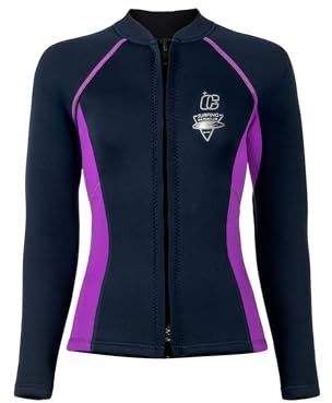 RUNQHUI Haut de Combinaison Femme Veste Top de Combinaison de Plongée en Néoprène 3mm à Fermeture éclair Avant pour Surfant Natation Bleu foncé S