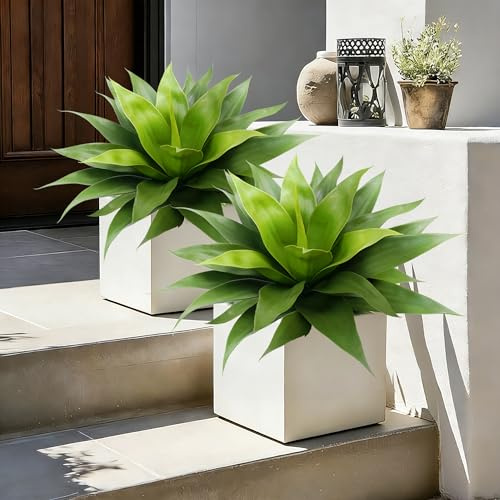 Vitalismo Plantas falsas, plantas artificiales para interiores y exteriores, paquete de 2 suculentas realistas de agave sintético, 25.6 pulgadas de ancho, helechos perennes, resistentes a los rayos UV