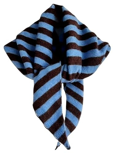 CAKEEYUM Cashmere Scarf Women, Soft Warm Triangle Scarf Neckerchief Aesthetic Accessories Streetwear Triangle Shawl, Blue and Brown Cashmere Women, Knit Tria
