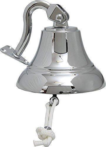 linoows Schiffsglocke mit Wandhalter, Maritime Glocke, Messing verchromt Ø 15 cm.