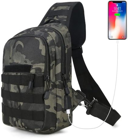 HUNTVP Taktisch Brusttasche Military Schultertasche Tactical Chest Sling Pack MOLLE Armee Crossbody Bag Militärisch Umhängetasche Mini Single Strap Rucksack für Reisen Wandern Camping,Typ-4 Camo